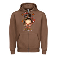 Chestnut football messy bun mom Zipper Hoodie - texasbilliewilder