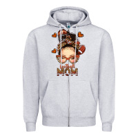 Heather Grey football messy bun mom Zipper Hoodie - texasbilliewilder