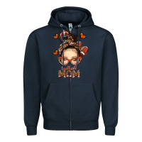 Navy football messy bun mom Zipper Hoodie - texasbilliewilder