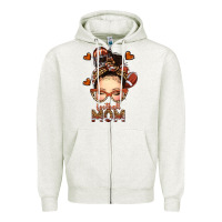 Oatmeal Heather football messy bun mom Zipper Hoodie - texasbilliewilder