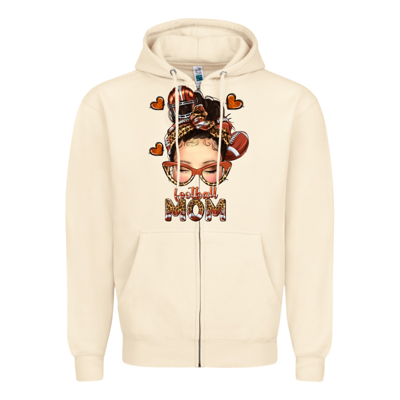 Football Messy Bun Mom Zipper Hoodie by texasbilliewilder | Teevron