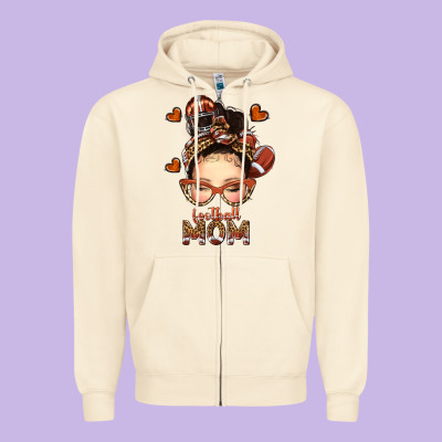 Football Messy Bun Mom Zipper Hoodie Designed By Texasbilliewilder