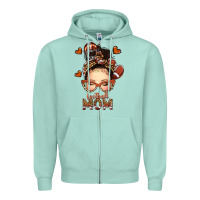 Seafoam football messy bun mom Zipper Hoodie - texasbilliewilder