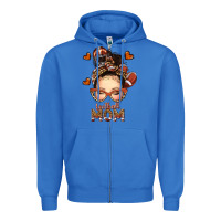 True Royal football messy bun mom Zipper Hoodie - texasbilliewilder