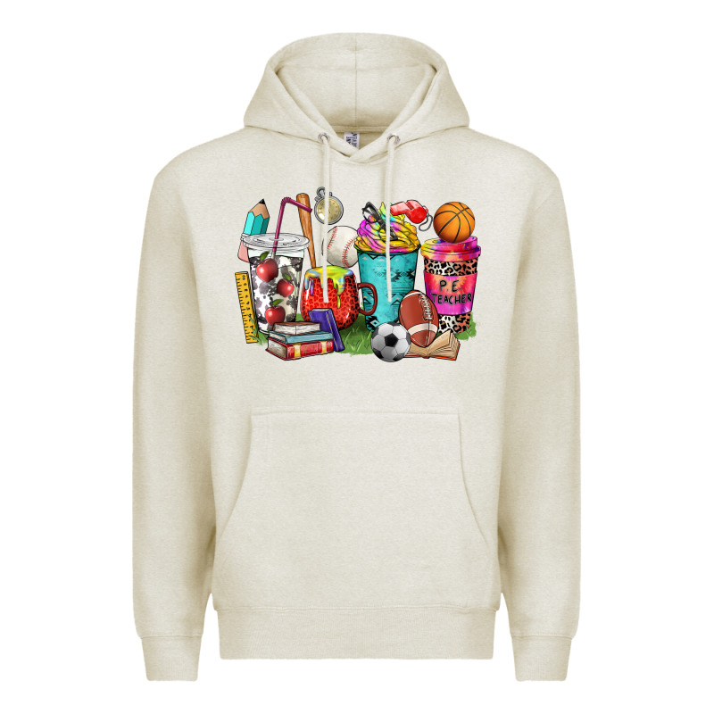 P.e. Teacher Coffee Cups Premium Hoodie by NancyCooperArtShop | Teevron