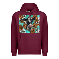 Burgundy western black and white cow Premium Hoodie - BarkalooDesign