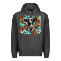 Charcoal Heather western black and white cow Premium Hoodie - BarkalooDesign