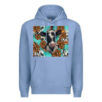 Colony Blue western black and white cow Premium Hoodie - BarkalooDesign