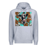 Heather Grey western black and white cow Premium Hoodie - BarkalooDesign