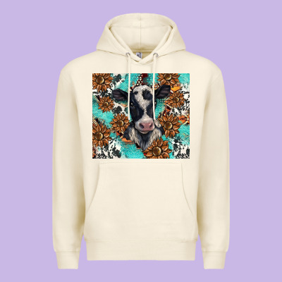 Western Black And White Cow Premium Hoodie Designed By Barkaloodesign