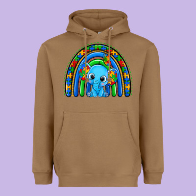 Autism Elephant Rainbow Heavyweight Hoodie Designed By Zillion Design Studio