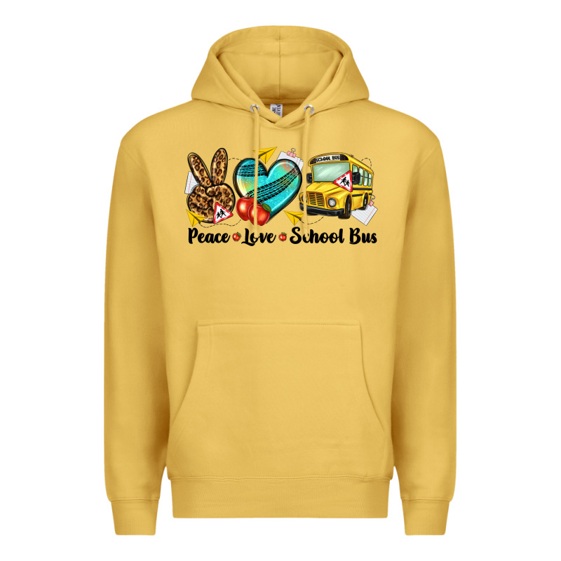 Peace Love School Bus Premium Hoodie by NancyCooperArtShop | Teevron