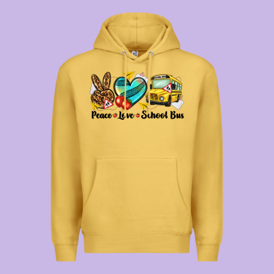 Peace Love School Bus Premium Hoodie Designed By Nancycooperartshop