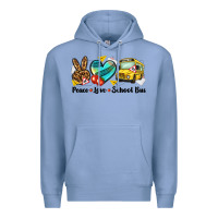 Colony Blue peace love school bus Premium Hoodie - NancyCooperArtShop