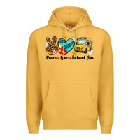 Mustard peace love school bus Premium Hoodie - NancyCooperArtShop