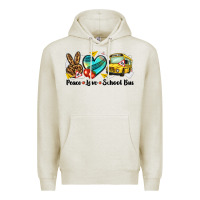 Oatmeal Heather peace love school bus Premium Hoodie - NancyCooperArtShop