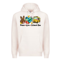 Pale Pink peace love school bus Premium Hoodie - NancyCooperArtShop