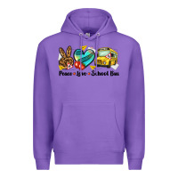 Purple peace love school bus Premium Hoodie - NancyCooperArtShop