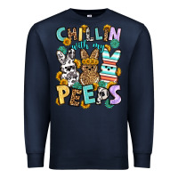 Navy Chillin with my peeps Easter Premium Sweatshirt - OliviaCreatesArt