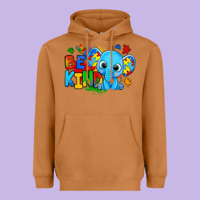 Be Kind Autism Elephant Heavyweight Hoodie Designed By Zillion Design Studio