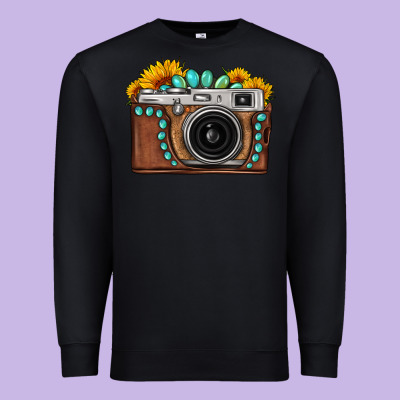 Sunflower Gemstone Vintage Camera Premium Sweatshirt Designed By Fadigitalartstudio