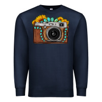 Navy Sunflower Gemstone Vintage Camera Premium Sweatshirt - FaDigitalArtStudio