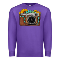 Purple Sunflower Gemstone Vintage Camera Premium Sweatshirt - FaDigitalArtStudio