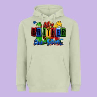 My Brother Is Ausome Autism Heavyweight Hoodie Designed By Zillion Design Studio