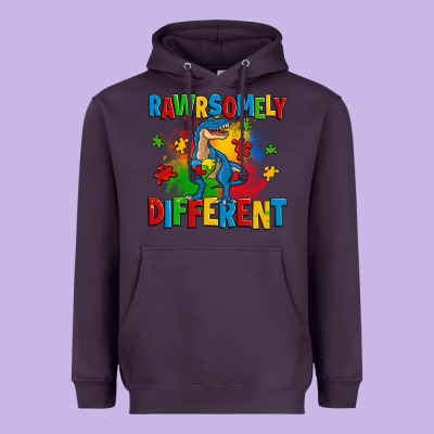 Rawrsomely Different Autism Trex Heavyweight Hoodie Designed By Zillion Design Studio