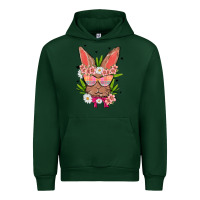 Forest Green bunny with floral Urban Hoodie - MaliasSmallBusiness