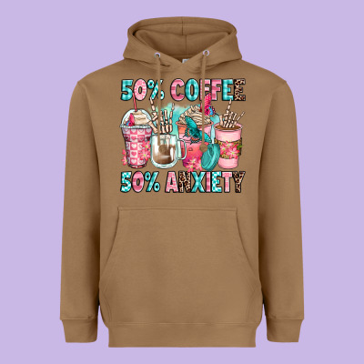 50 Coffee 50 Anxiety Coffee Cups Heavyweight Hoodie Designed By Zillion Design Studio