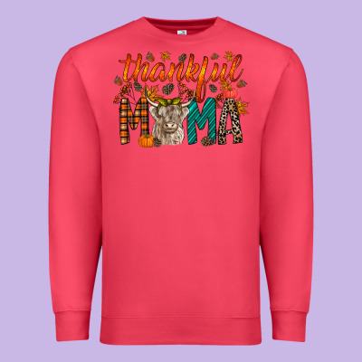 Thankful Mama Highland Cow Premium Sweatshirt Designed By Racoondesign