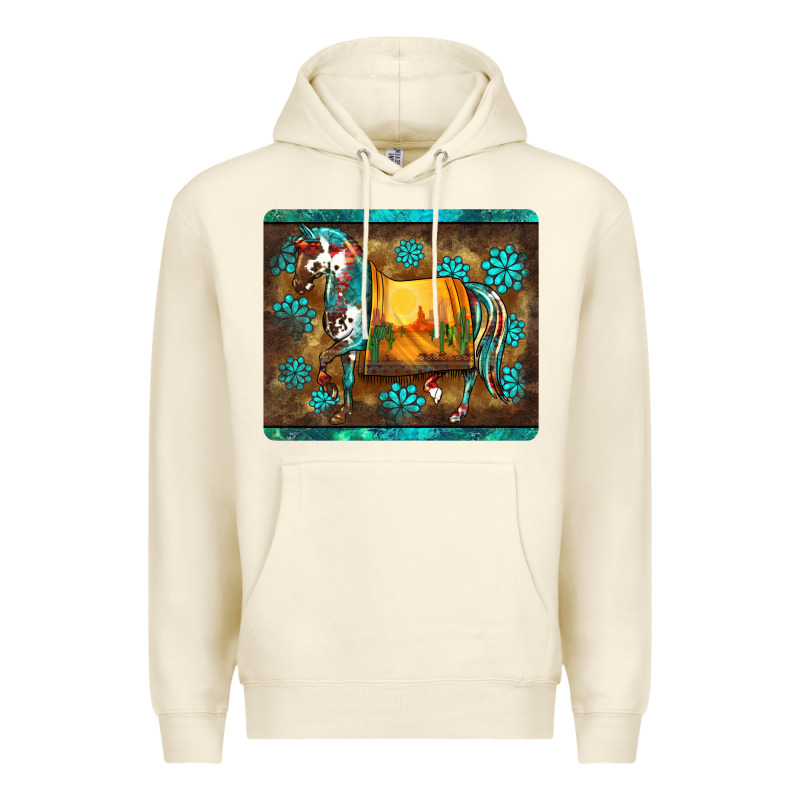 Western Horse Sunset Turquoise's Gemstones Mousepad Premium Hoodie by BarkalooDesign | Teevron