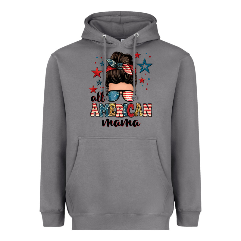 All American Mama Messy Bun Heavyweight Hoodie by Zillion Design Studio | Teevron