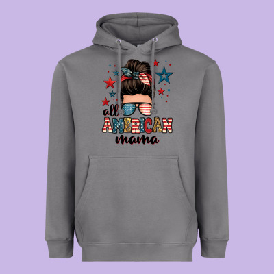 All American Mama Messy Bun Heavyweight Hoodie Designed By Zillion Design Studio