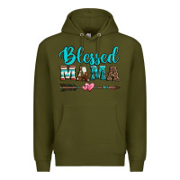 Army Green blessed mama serape cowhide turquoise Premium Hoodie - Jasminsmagicworld