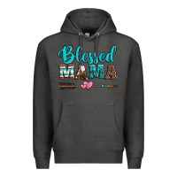 Charcoal Heather blessed mama serape cowhide turquoise Premium Hoodie - Jasminsmagicworld