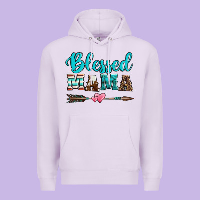 Blessed Mama Serape Cowhide Turquoise Premium Hoodie Designed By Jasminsmagicworld