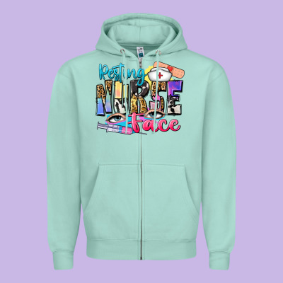 Resting Nurse Face Zipper Hoodie Designed By Zillion Design Studio