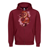 Burgundy red dragon and sakura cherry blossoms Zipper Hoodie - RanaPortraitStore