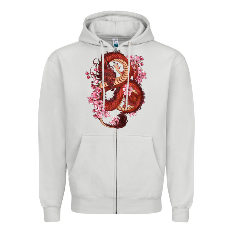Red Dragon And Sakura Cherry Blossoms Zipper Hoodie by RanaPortraitStore | Teevron