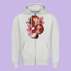 Red Dragon And Sakura Cherry Blossoms Zipper Hoodie Designed By Ranaportraitstore