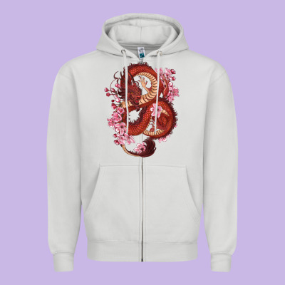 Zipper Hoodie red dragon and sakura cherry blossoms