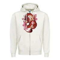 Oatmeal Heather red dragon and sakura cherry blossoms Zipper Hoodie - RanaPortraitStore