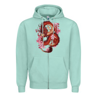 Seafoam red dragon and sakura cherry blossoms Zipper Hoodie - RanaPortraitStore