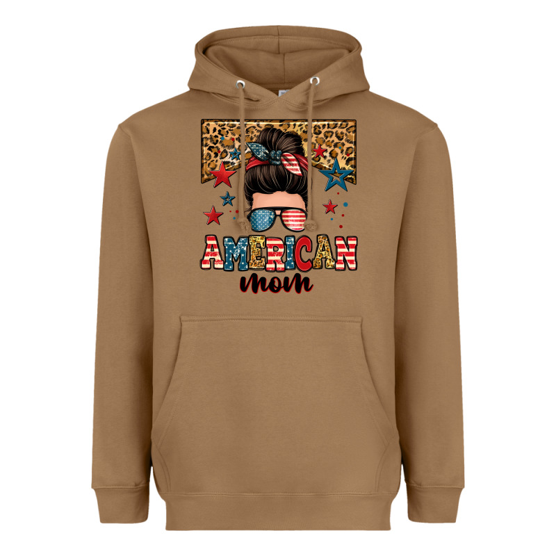 American Mom Junkie Messy Bun Heavyweight Hoodie by Zillion Design Studio | Teevron