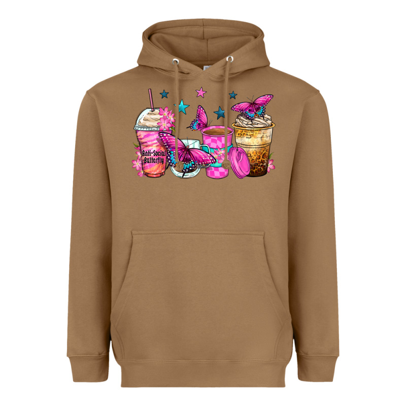 Antisocial Butterfly Coffee Cups Heavyweight Hoodie by Zillion Design Studio | Teevron