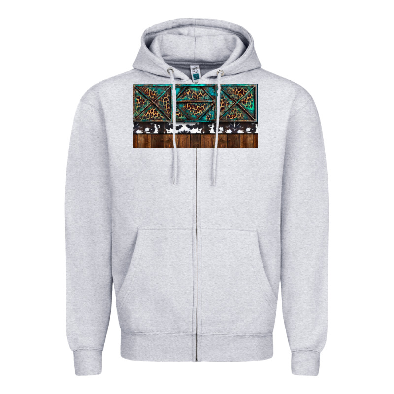 Rusty Sunflowers With Cowhide And Turquoise Zipper Hoodie by RanaPortraitStore | Teevron