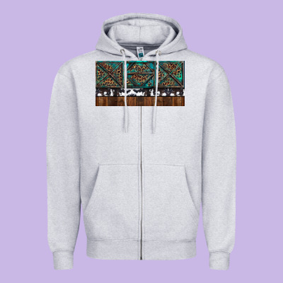 Zipper Hoodie Rusty Sunflowers with Cowhide and Turquoise