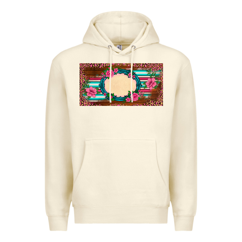 Western Pink Flovers Leopard Serape   License Plate Template Premium Hoodie by BarkalooDesign | Teevron